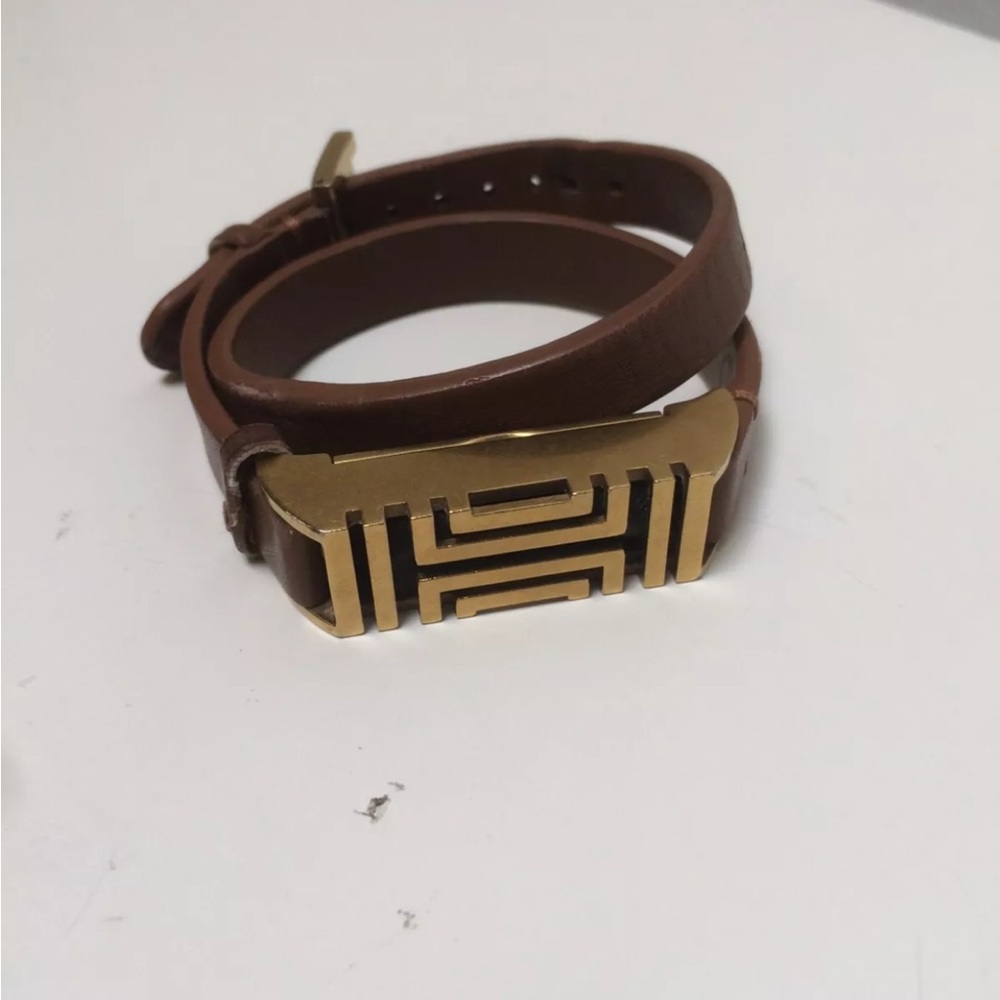 Tory Burch Fitbit Fret Double Wrap in bark gold with tracker